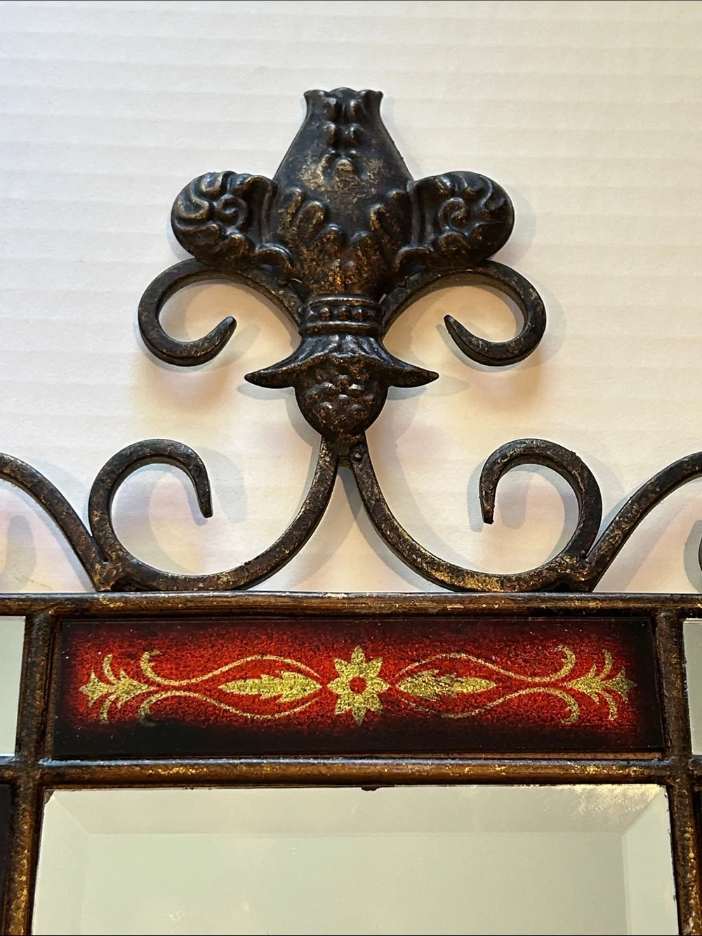 Vintage Red & Bronze Ornate Wall Mirror Pair